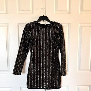 Nasty Gal size 4 long sleeve black sequins dress